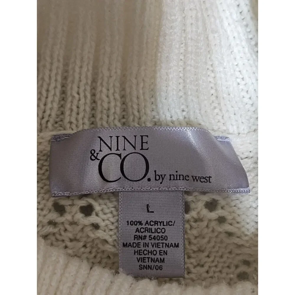NINE & CO. BY NINE WEST 100% Acrylic Pullover Sweater White Crochet Sze Large - Picture 3 of 7